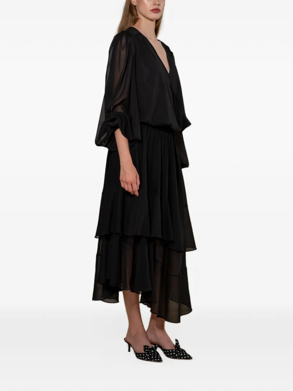 STYLAND ruffled silk-chiffon maxi skirt Zwart