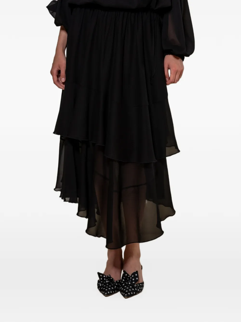 STYLAND ruffled silk-chiffon maxi skirt Zwart