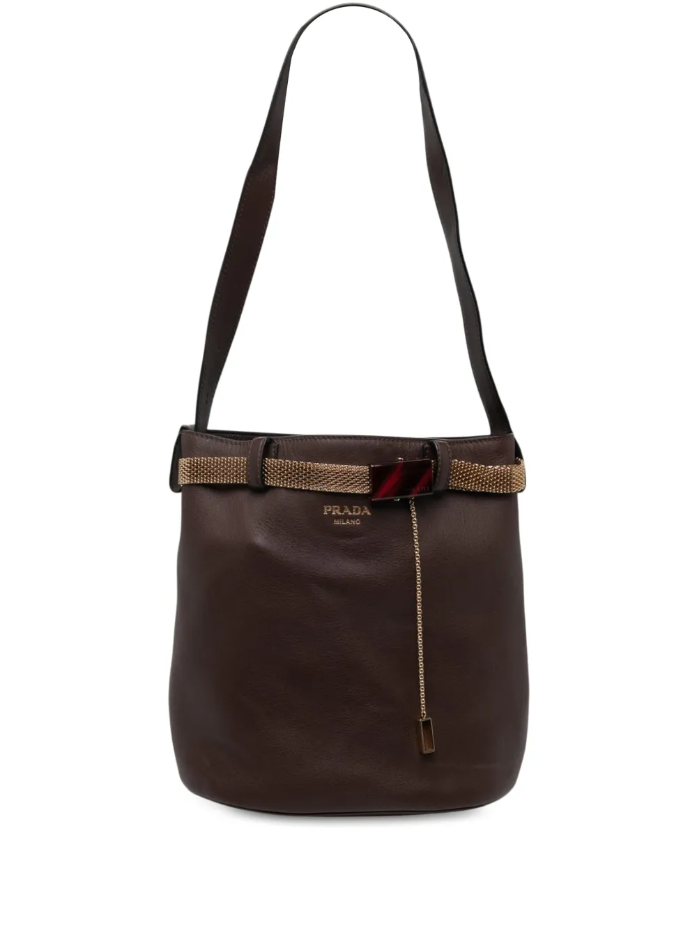 Prada Pre-Owned 2013-2026 Calfskin Jeweled Belted bucket bag - Marrone