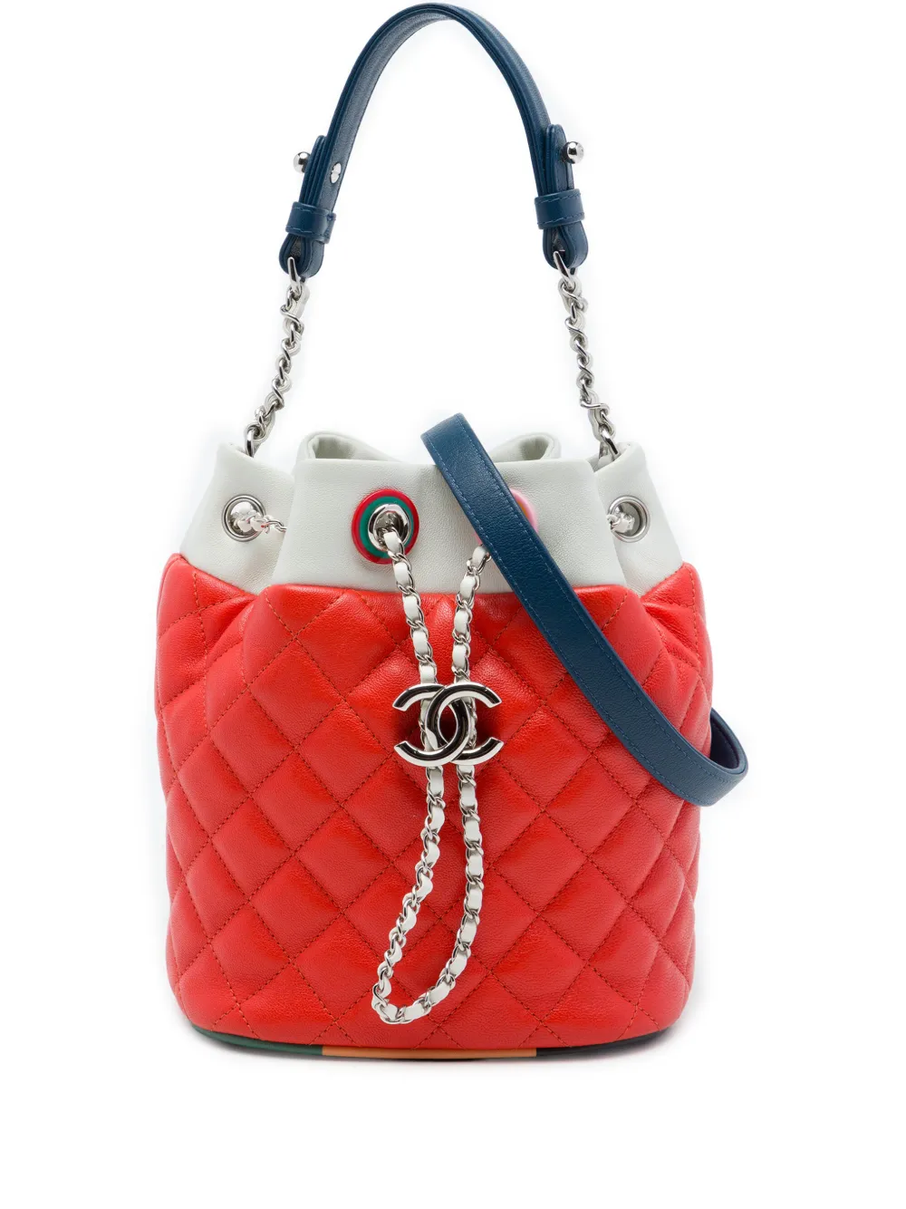 CHANEL Pre-Owned 2016-2017 CC Multicolor Quilted Lambskin Cuba Drawstring Bucket Bag satchel - Arancione