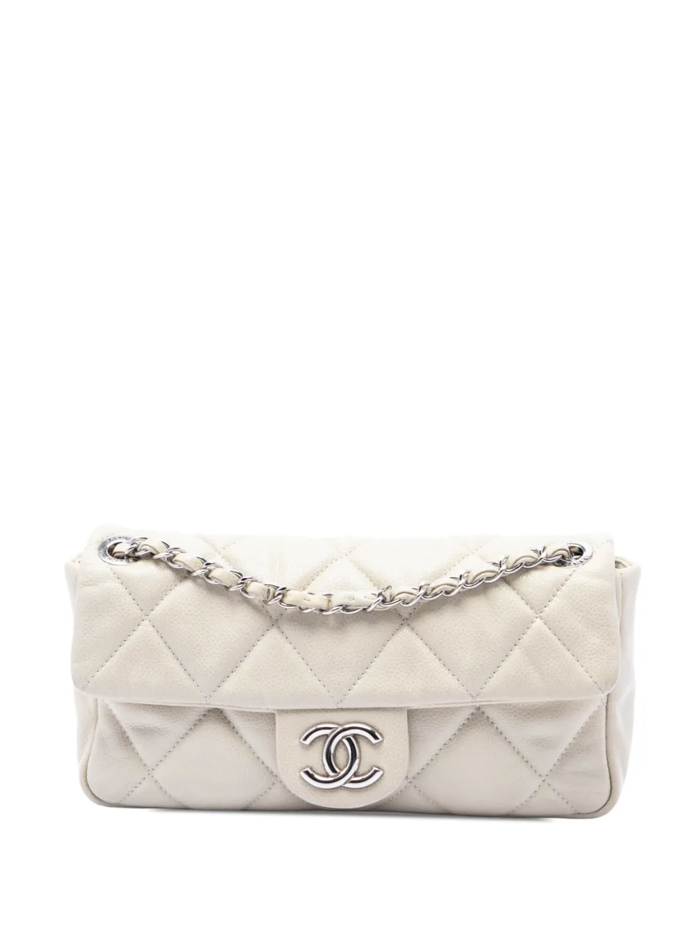 CHANEL Pre-Owned 2009-2010 Small Glazed Quilted Caviar Nature Flap shoulder bag - Bianco