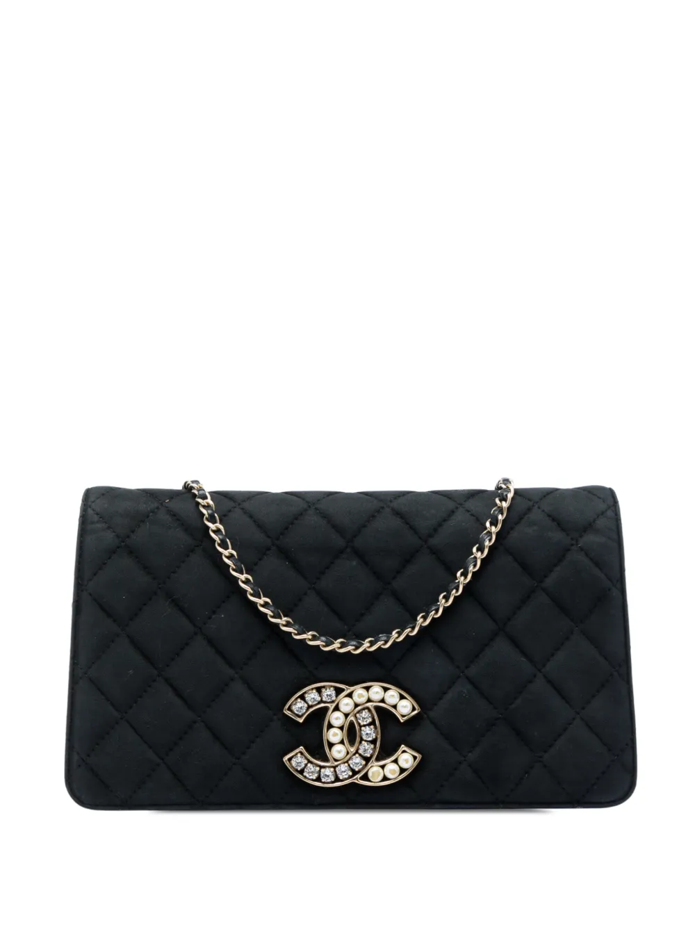 CHANEL Pre-Owned 2014 Quilted Suede Faux Pearl And Crystal CC Chain Flap crossbody bag - Nero