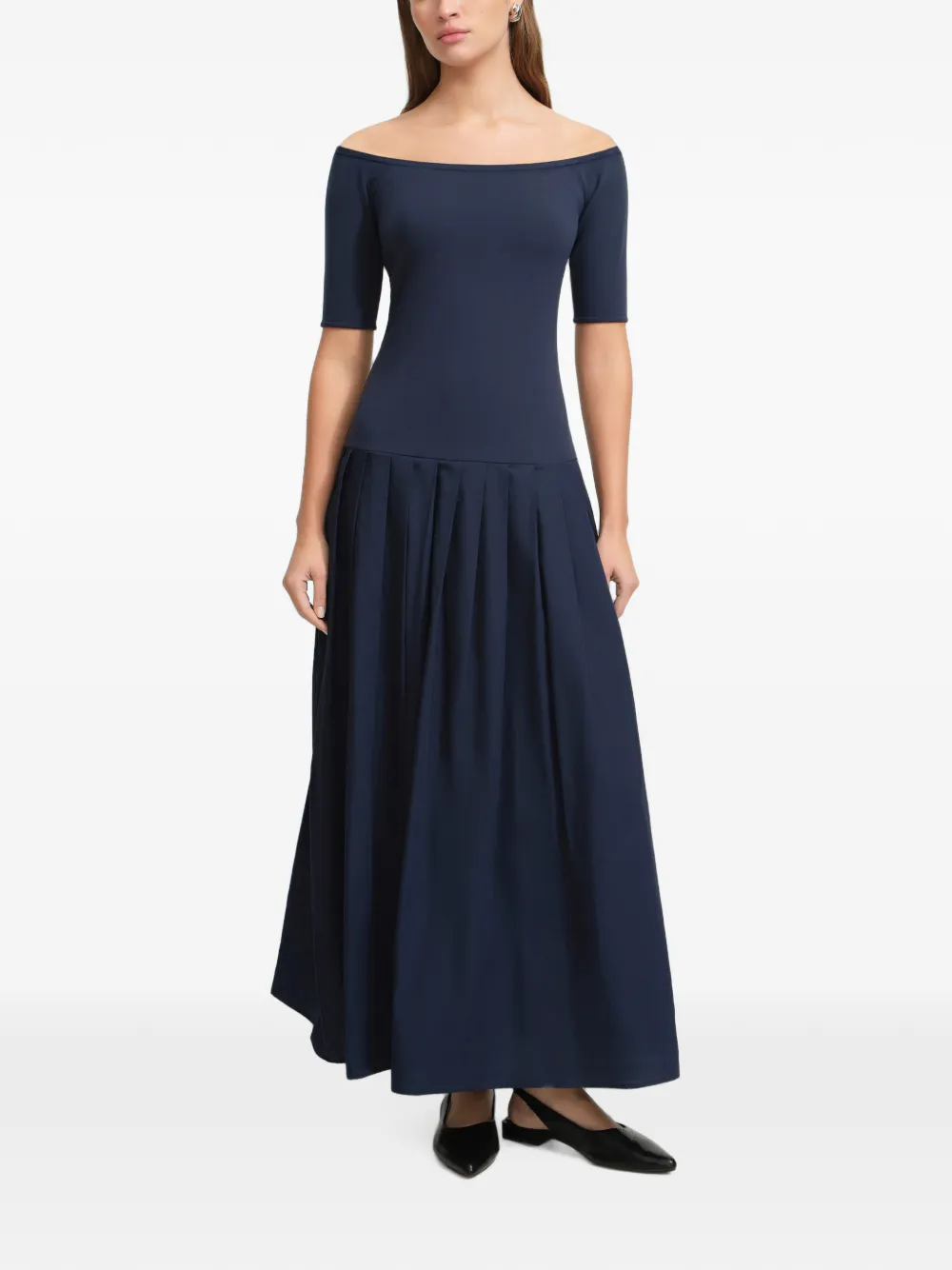 Marcella Schulterfreies Mila Maxikleid mit Falten - Blau