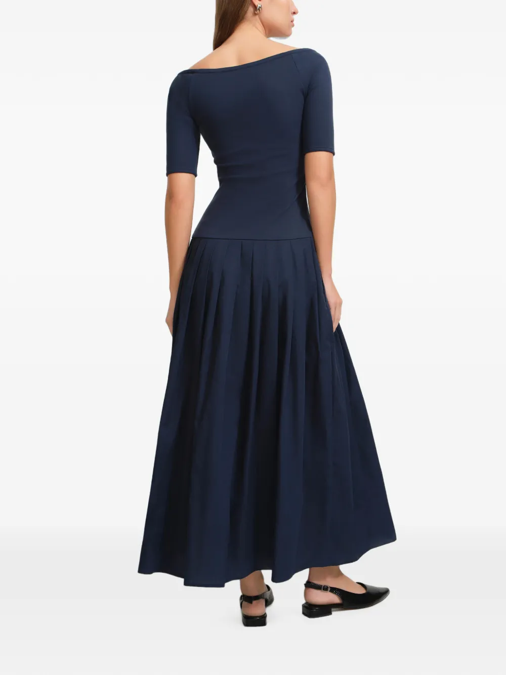 Marcella Mila geplooide off-shoulder maxi-jurk Blauw