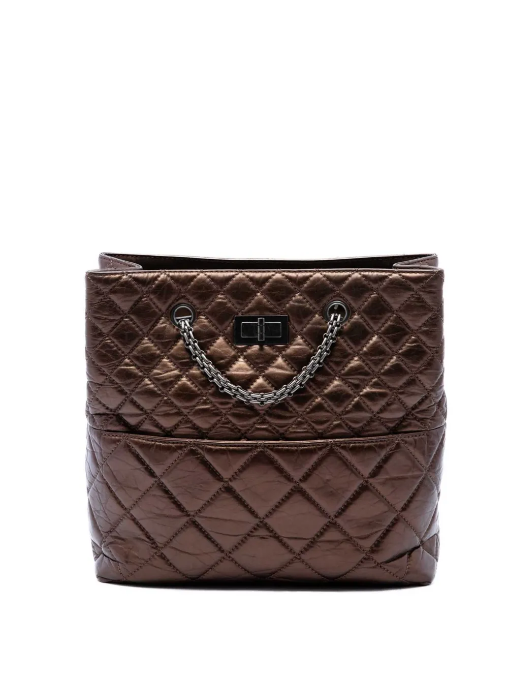 CHANEL Pre-Owned 2010-2011 Quilted Metallic Aged Calfskin Reissue 2.55 tote bag - Marrone