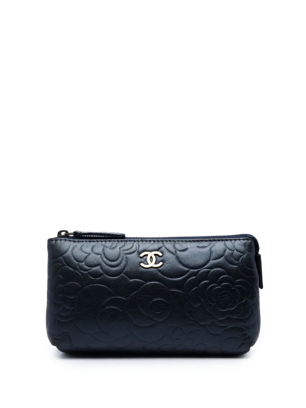 CHANEL Pre-Owned 2013-2014 CC Embossed Lambskin Camellia pouch - Blu