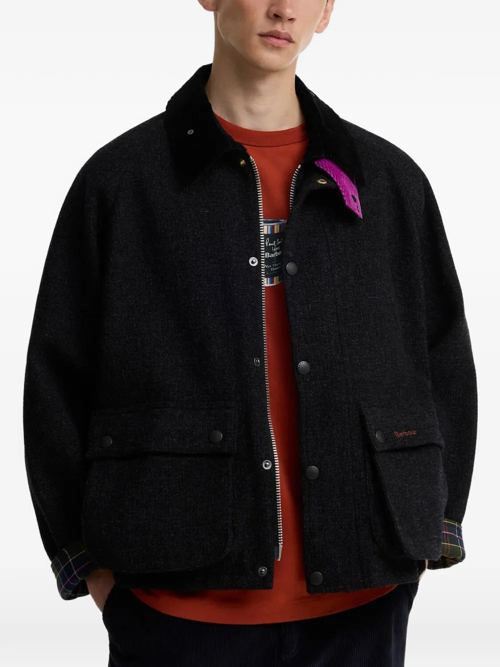 Barbour Paul Smith Loves jack met ribfluwelen kraag Zwart