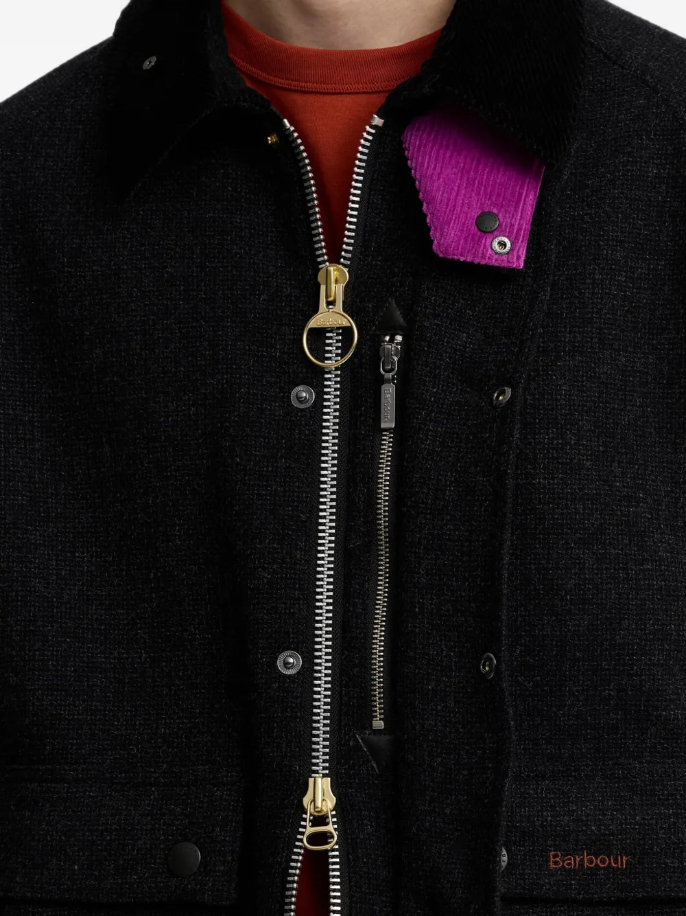 Barbour Paul Smith Loves jack met ribfluwelen kraag Zwart