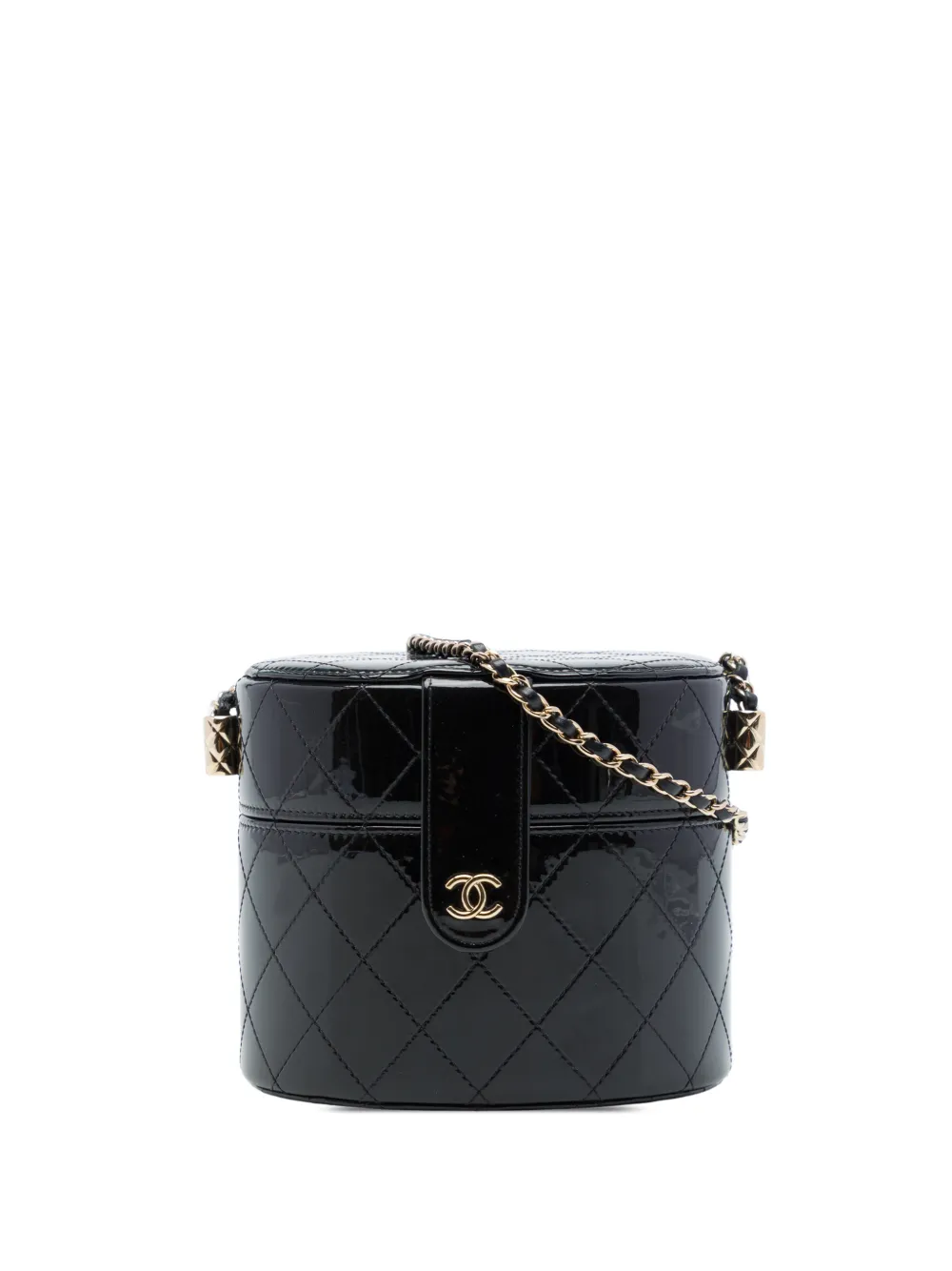 CHANEL Pre-Owned 2019 CC Quilted Patent Round Clutch With Chain vanity bag - Nero