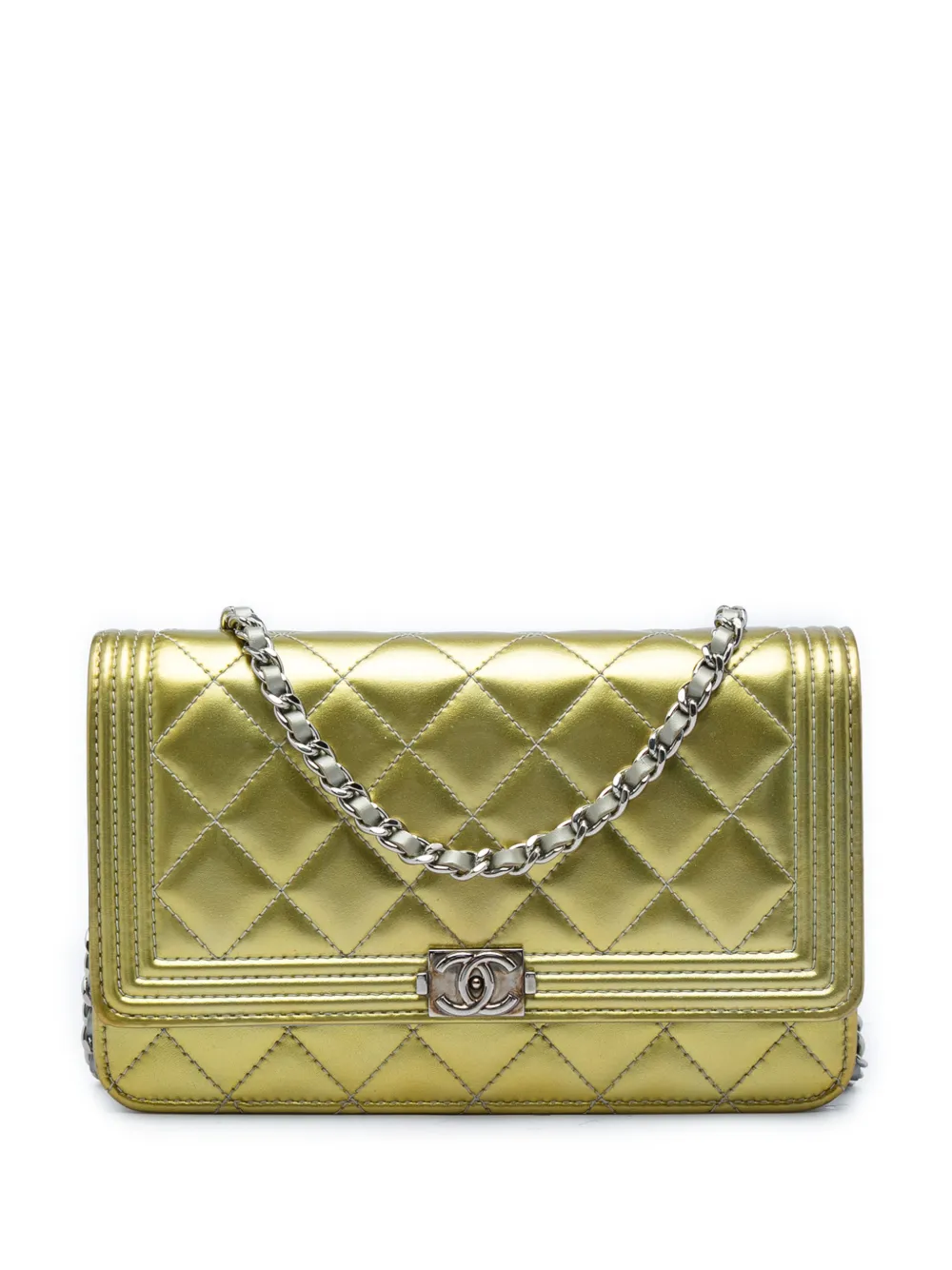 CHANEL Pre-Owned 2015-2016 Bicolor Quilted Metallic Patent Boy Wallet on Chain crossbody bag - Oro