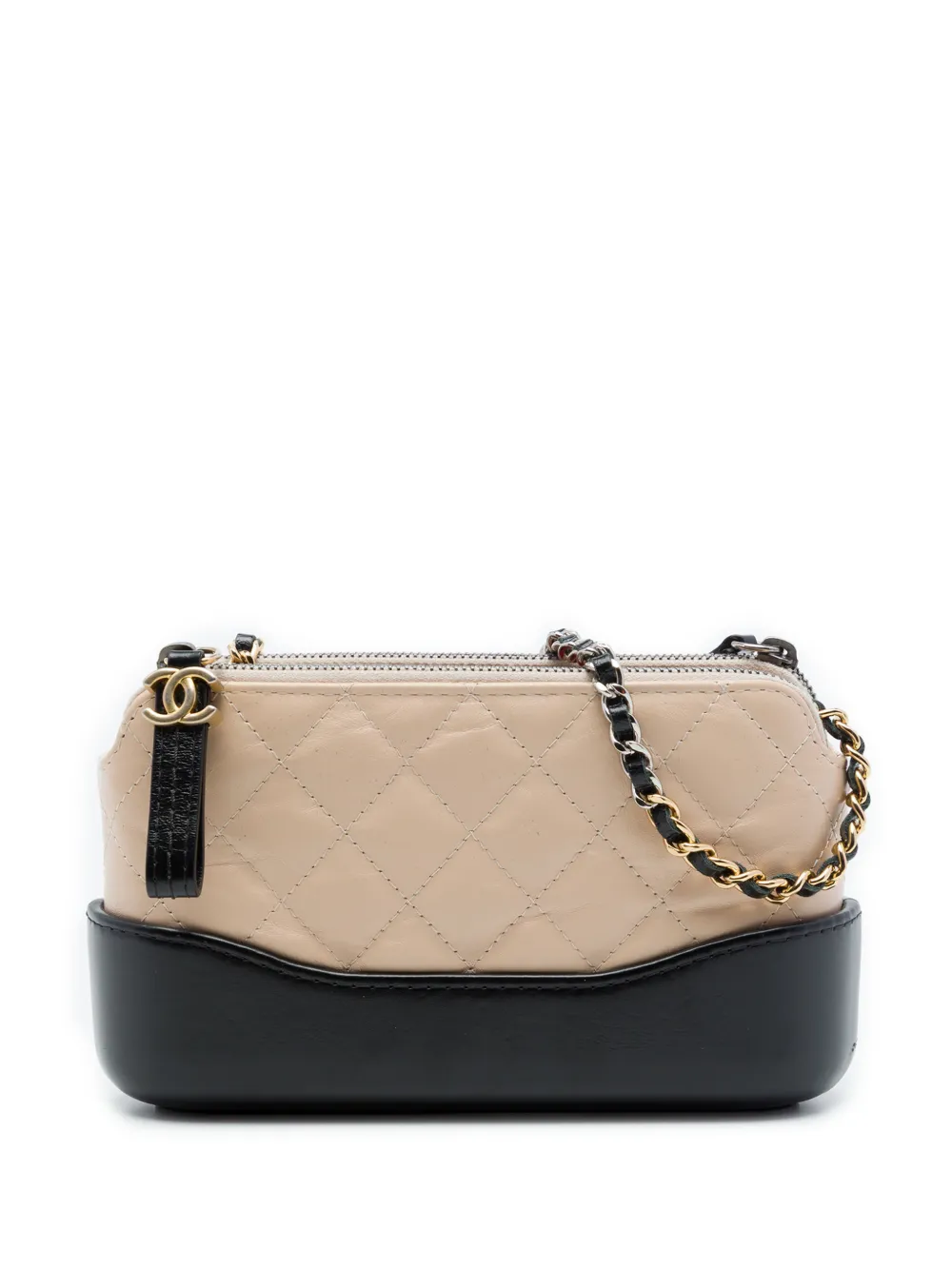 CHANEL Pre-Owned 2018-2019 Bicolor Aged Calfskin Gabrielle Double Zip Clutch with Chain crossbody bag - Toni neutri
