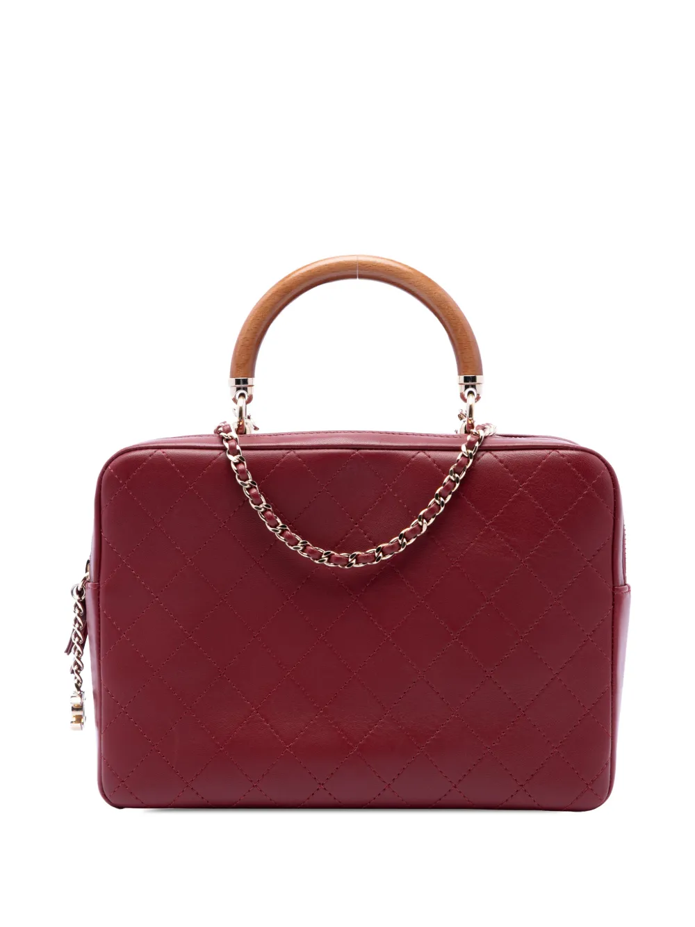 CHANEL Pre-Owned 2018-2019 Quilted Lambskin Knock On Wood Top Handle Bag satchel - Rosso