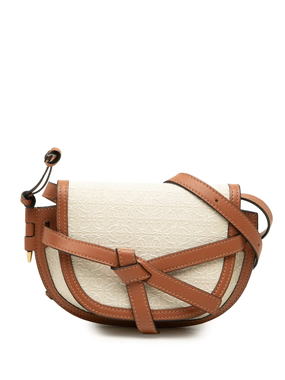 Loewe Pre-Owned 2021 Mini Bicolor Anagram Canvas and Smooth Calfskin Gate crossbody bag - Nude