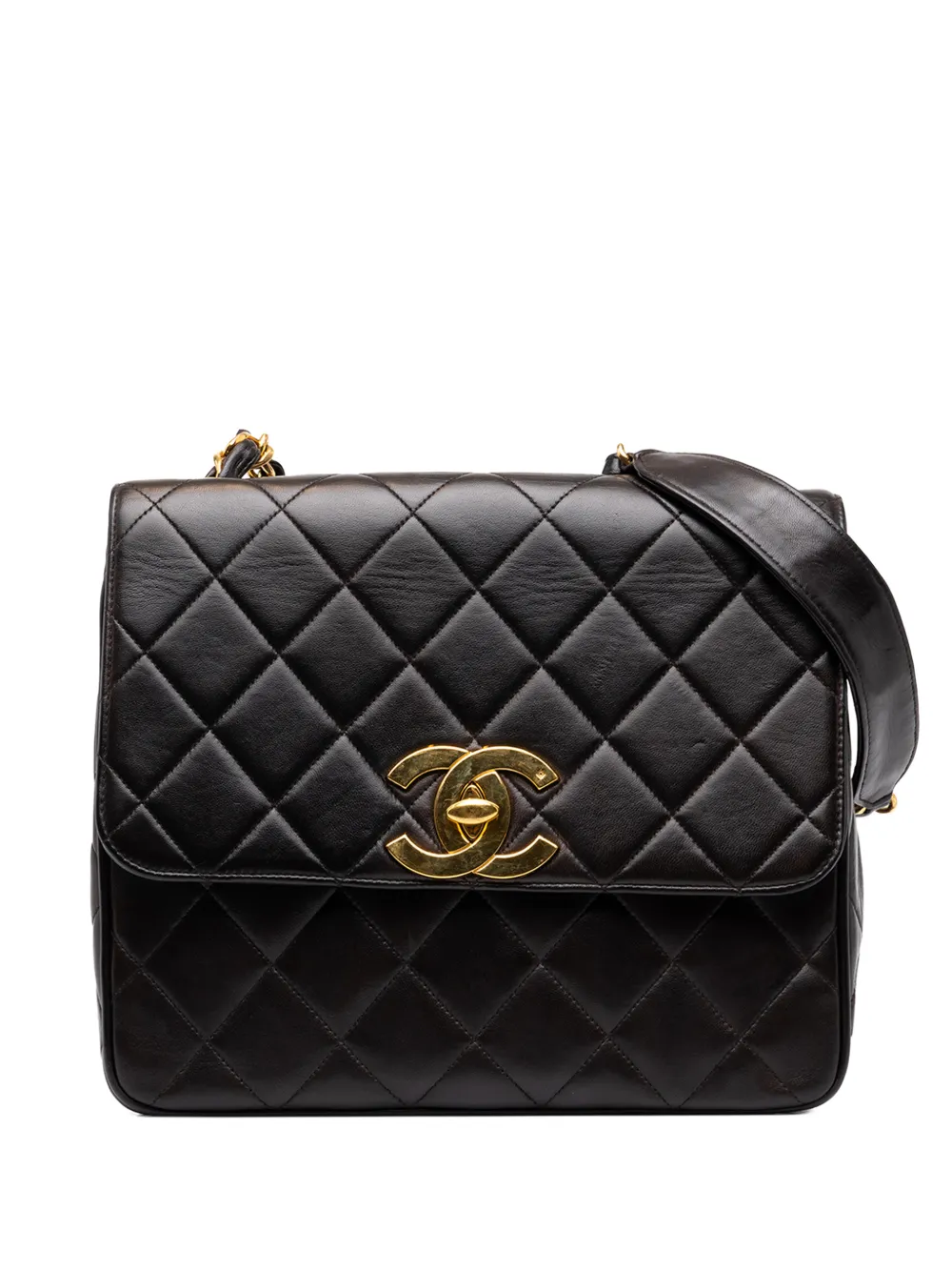 CHANEL Pre-Owned 1994-1996 XL CC Quilted Lambskin Square Single Flap crossbody bag - Nero