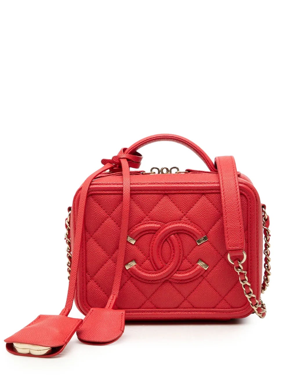 CHANEL Pre-Owned 2019 Small Caviar CC Filigree Vanity Case satchel - Rosso