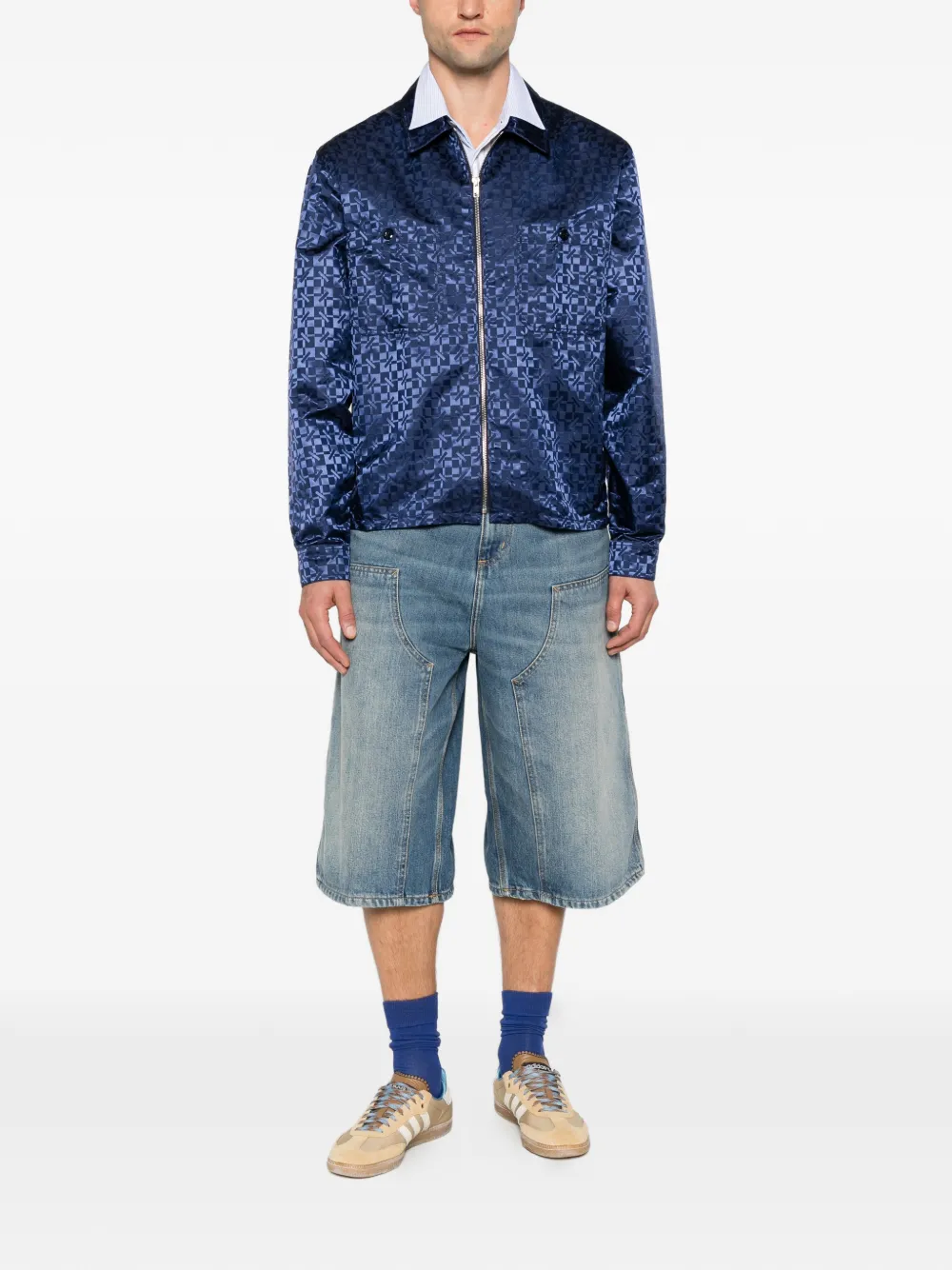 Kenzo Jacquard Zip-up Shirt In Blue