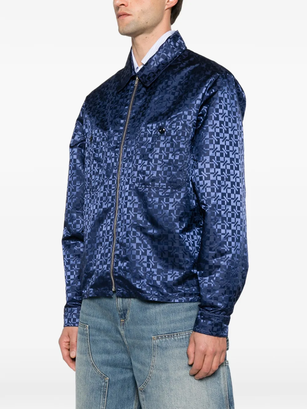 Kenzo jacquard zip-up shirt Blauw