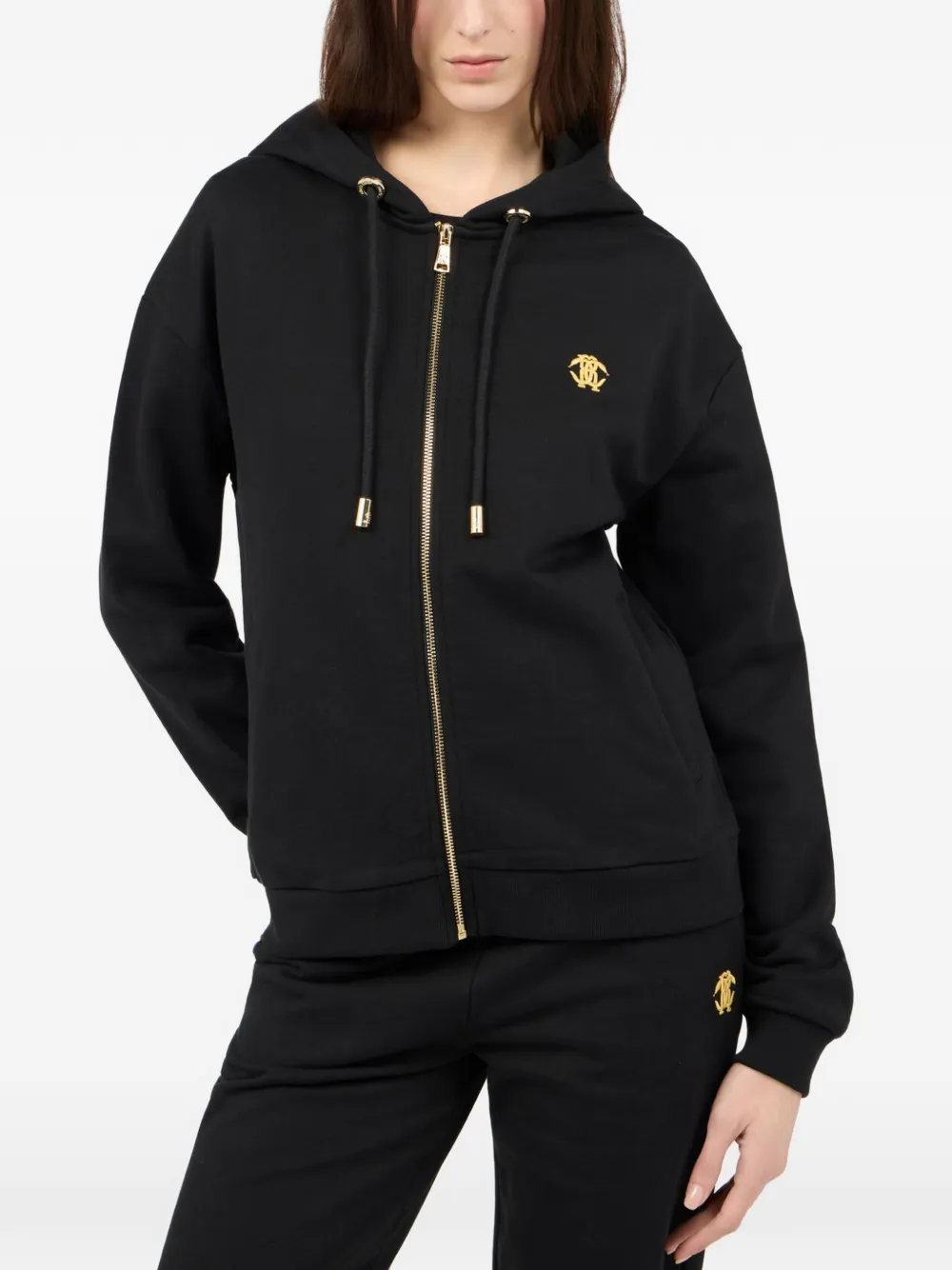Roberto Cavalli Flaming Rose hoodie met rits Zwart