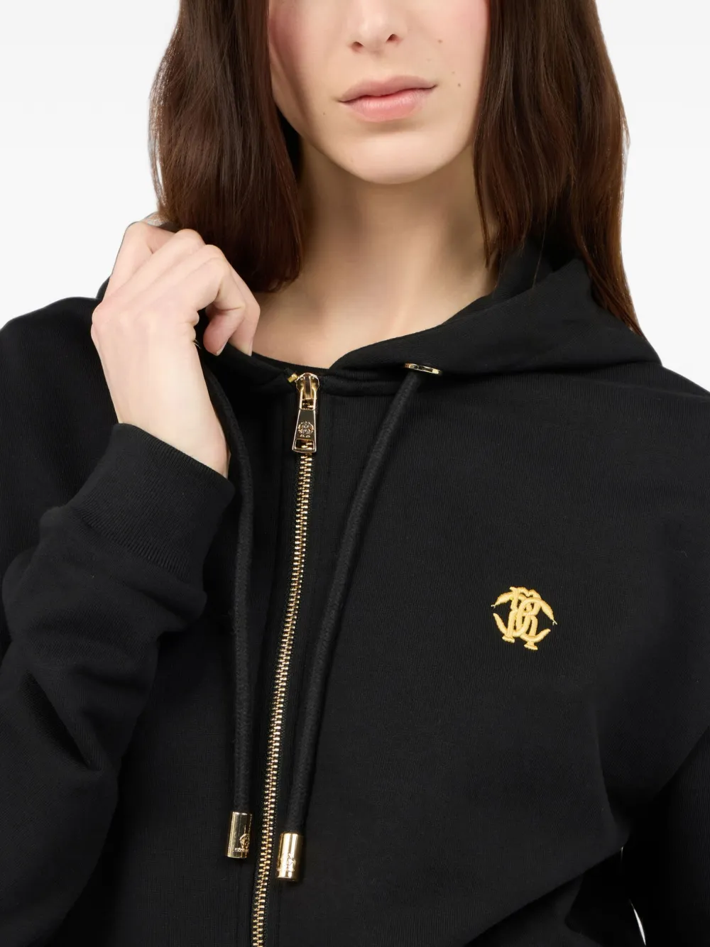 Roberto Cavalli Flaming Rose hoodie met rits Zwart