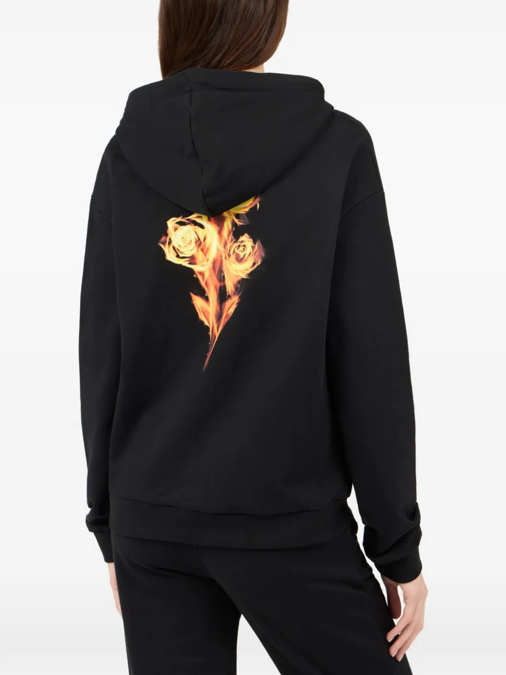 Roberto Cavalli Flaming Rose hoodie met rits Zwart