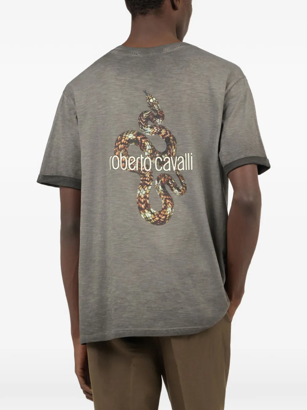Roberto Cavalli T-shirt met slangenprint Grijs