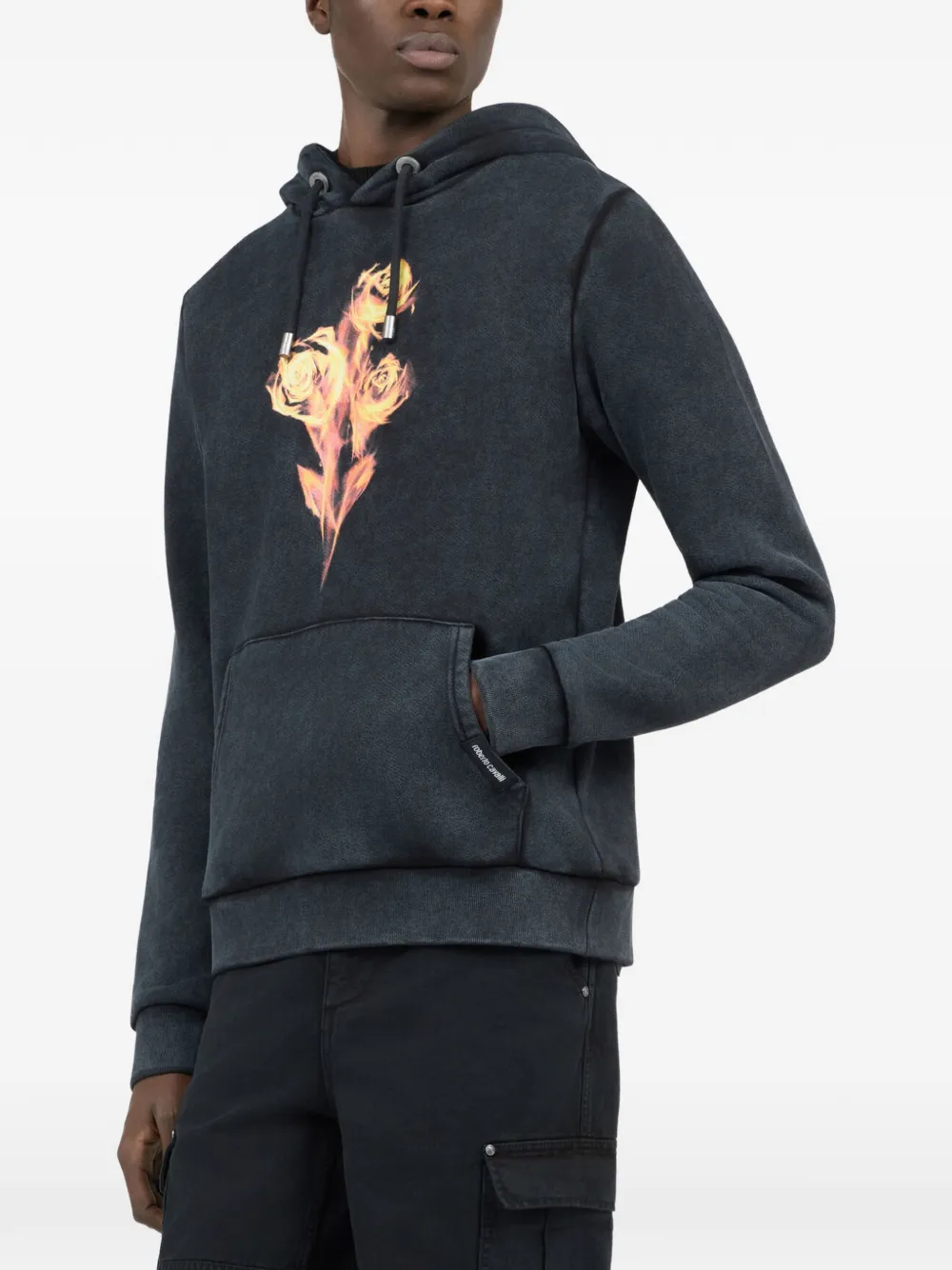 Roberto Cavalli Hoodie met roosprint Zwart