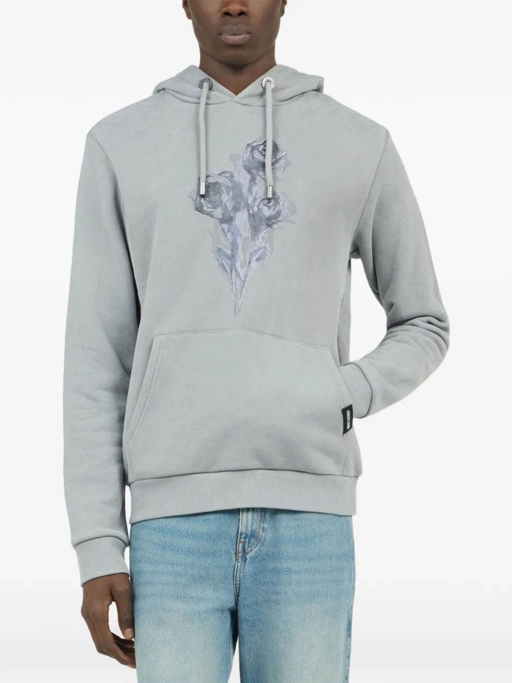 Roberto Cavalli Hoodie met trekkoord en roos-print Grijs