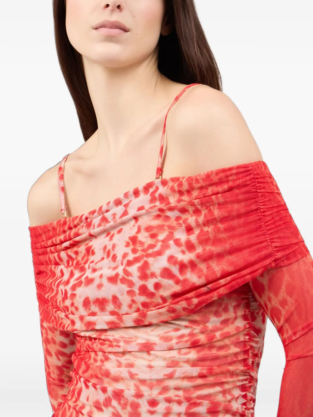 Roberto Cavalli Mini-jurk met cheetah-print en ruches Rood