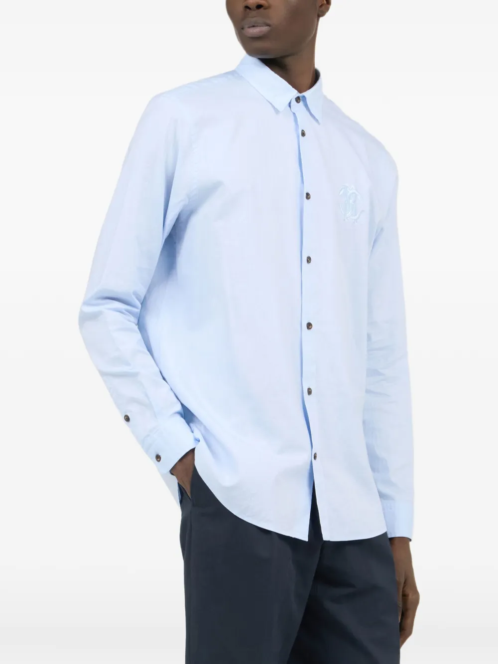 Roberto Cavalli Overhemd met geborduurd monogram Blauw