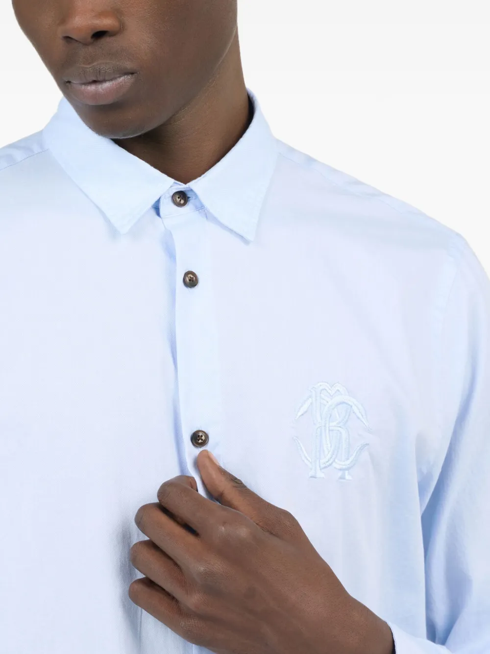 Roberto Cavalli Overhemd met geborduurd monogram Blauw