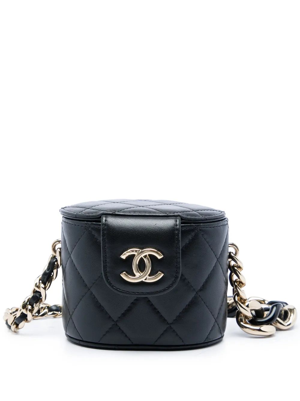 CHANEL Pre-Owned 2021 Mini Quilted Lambskin Round Vanity Case with Chain crossbody bag - Nero
