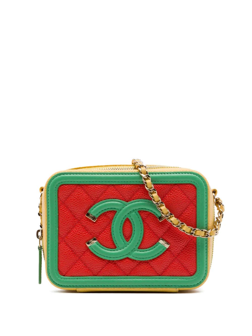CHANEL Pre-Owned 2019 Mini Tricolor Caviar CC Filigree Vanity Case crossbody bag - Arancione