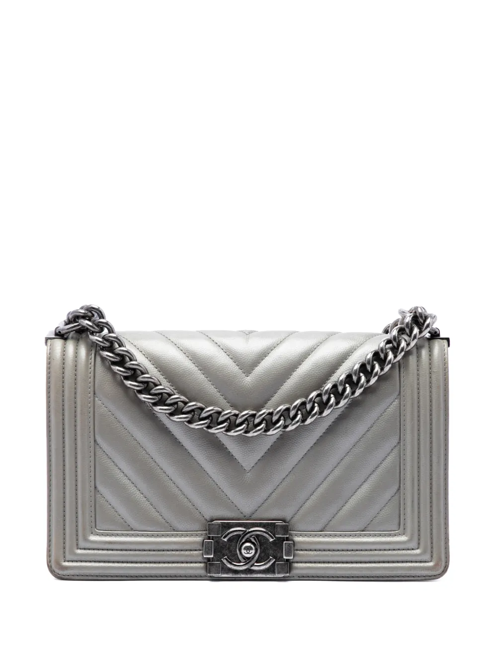 CHANEL Pre-Owned 2016-2017 Old Medium Chevron Caviar Boy Flap crossbody bag - Argento