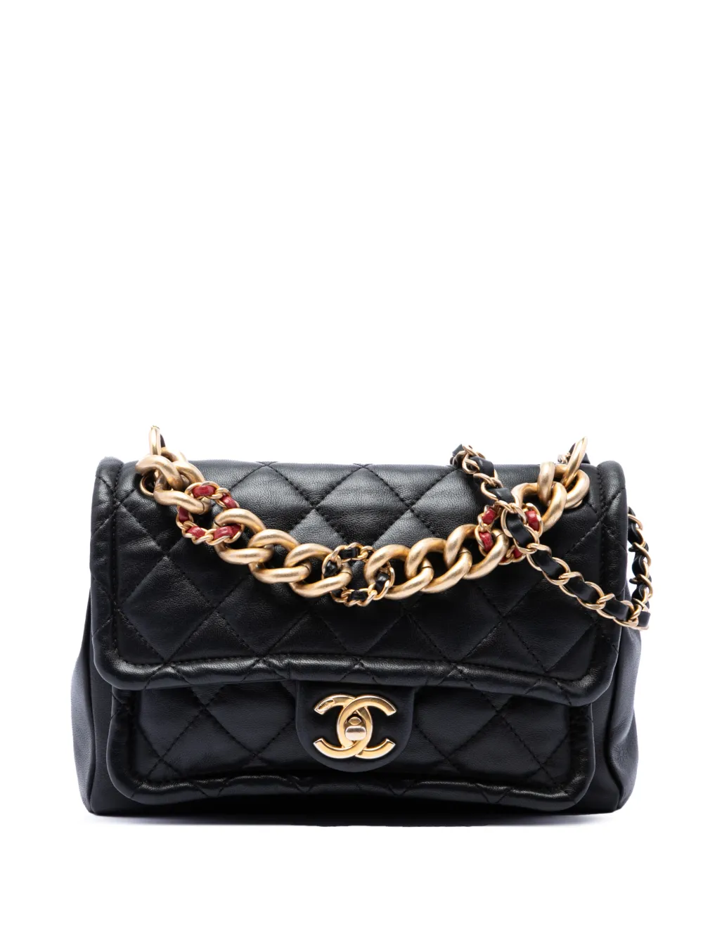 CHANEL Pre-Owned 2019 Small Quilted Lambskin Chain Link Flap satchel - Nero