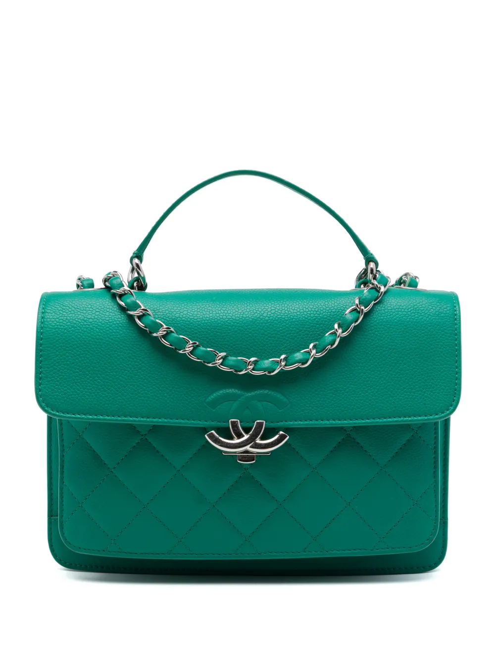CHANEL Pre-Owned 2017-2018 Small Quilted Caviar CC Box Flap shoulder bag - Verde