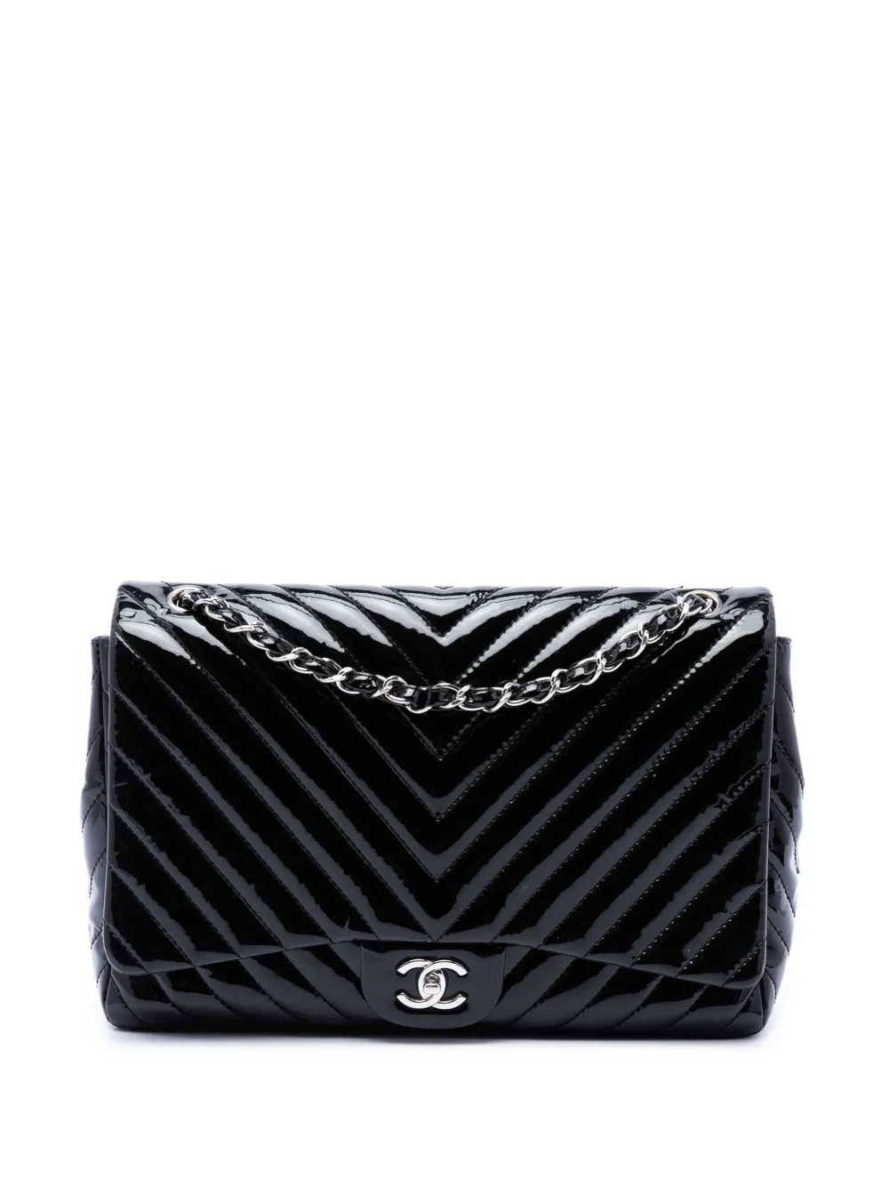 CHANEL Pre-Owned 2009-2010 Jumbo Classic Chevron Patent Double Flap shoulder bag - Nero