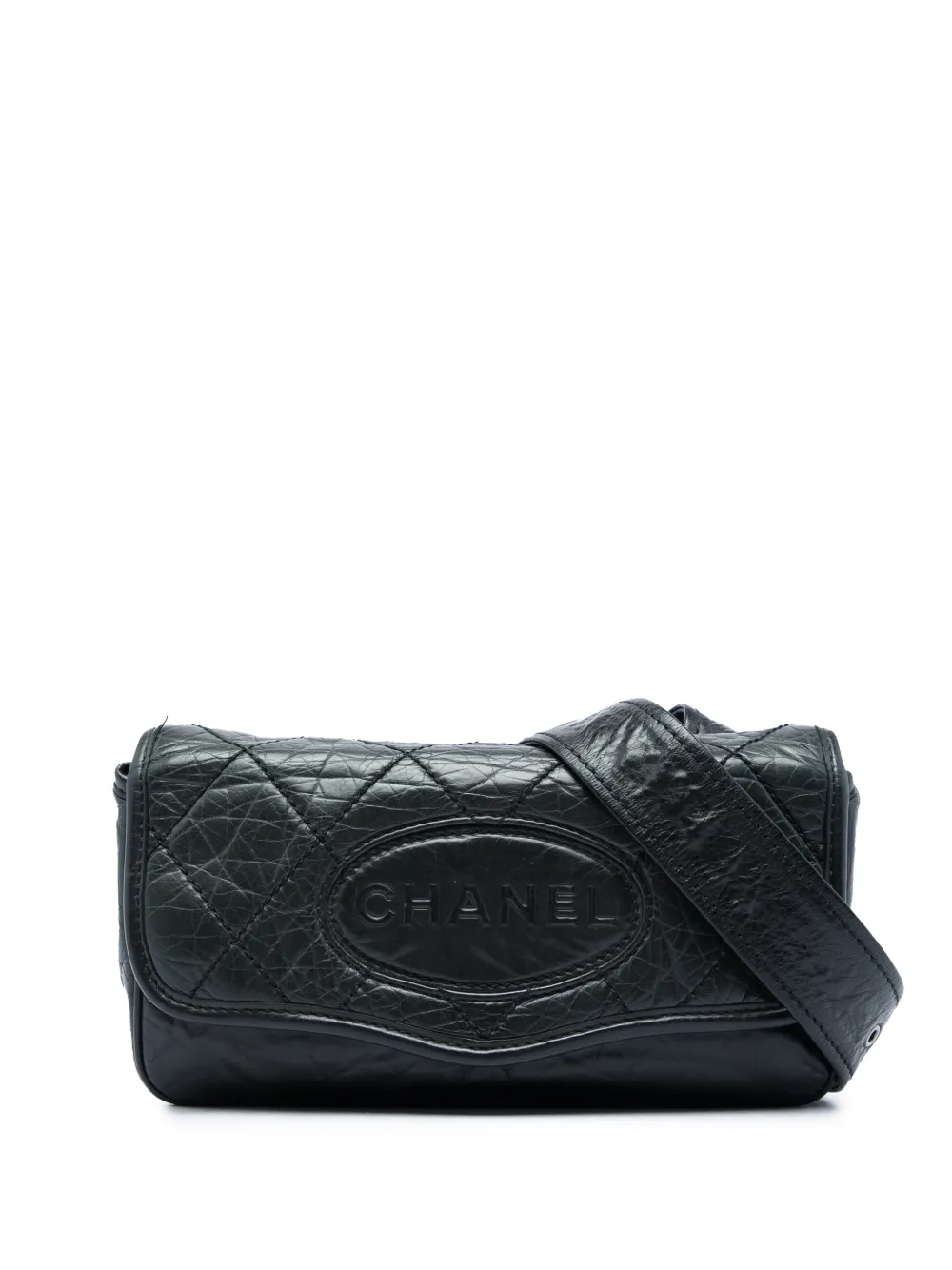 CHANEL Pre-Owned 2005-2006 Quilted Aged Calfskin Oval Logo Flap crossbody bag - Nero