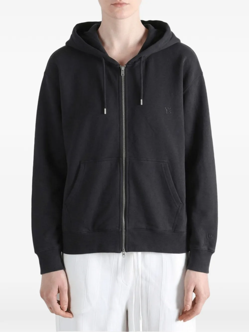 Y's x New Era logo-embroidered zip-up hoodie Zwart