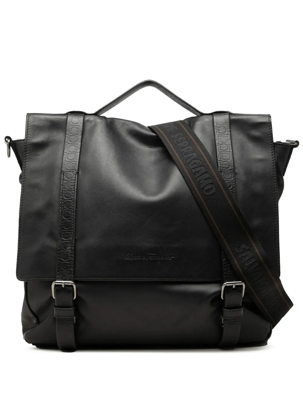Ferragamo Pre-Owned 2015 Gancini Trimmed Calfskin Messenger Bag satchel - Nero