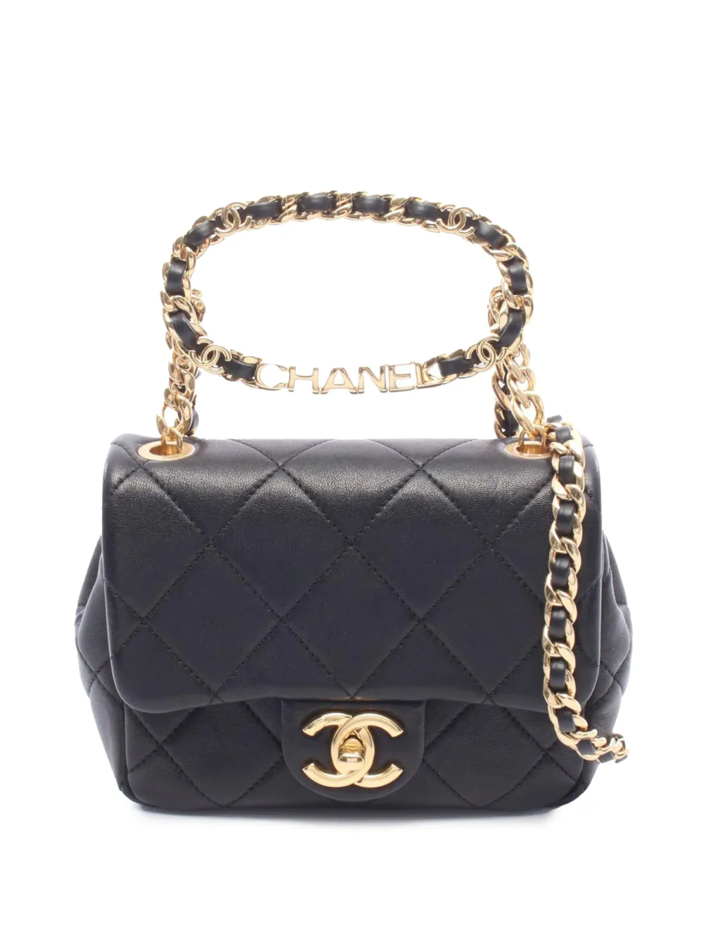 CHANEL Pre-Owned 2021-2026 Mini Quilted Lambskin Round Top Handle Flap satchel - Black