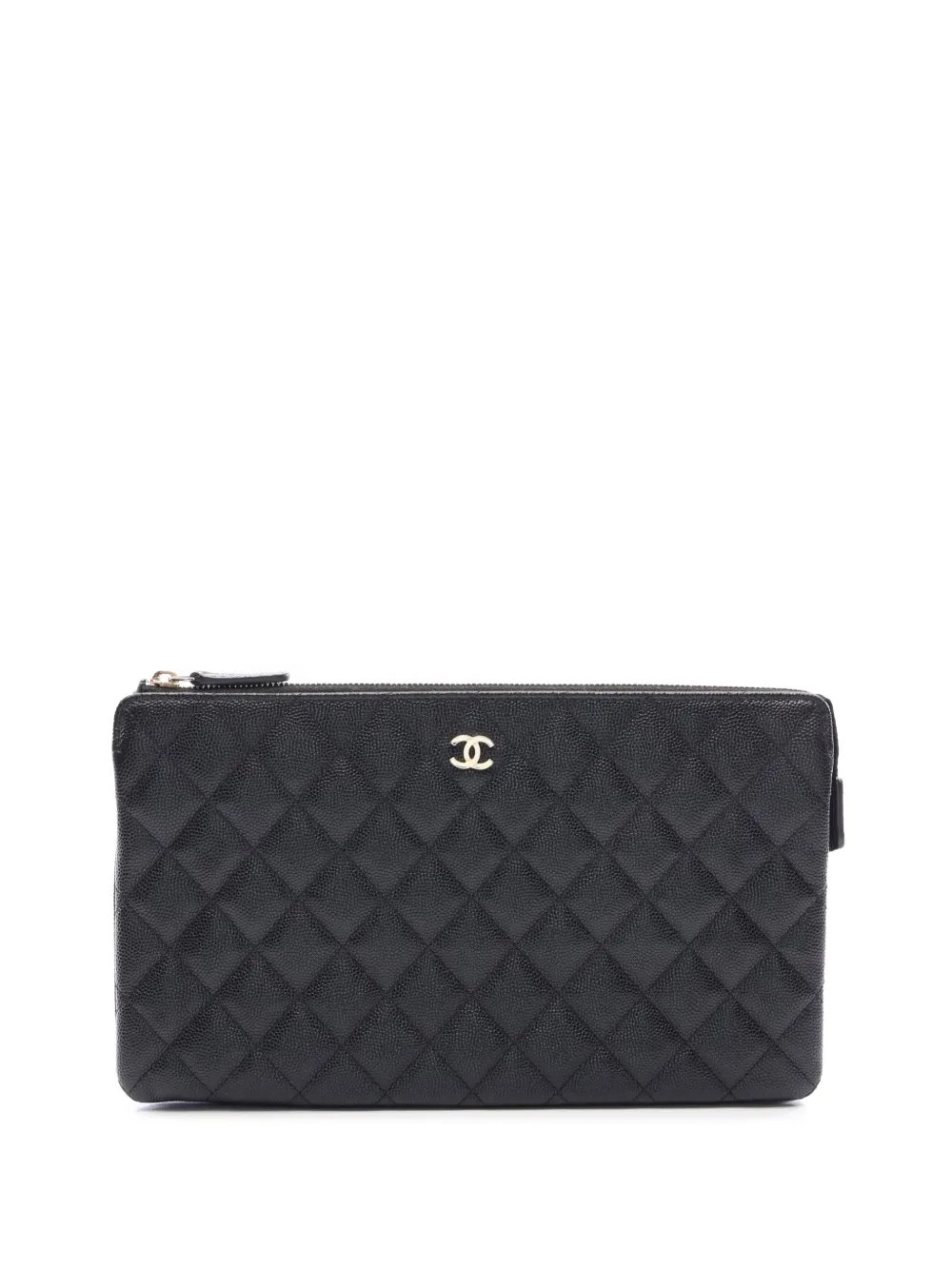 CHANEL Pre-Owned 2017-2018 CC Quilted Caviar Zip Pouch clutch bag - Nero