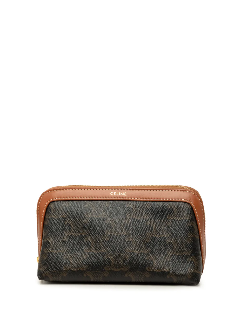 Celine Pre-Owned 2023 Small Triomphe Coated Canvas and Calfskin Cosmetic pouch - Marrone