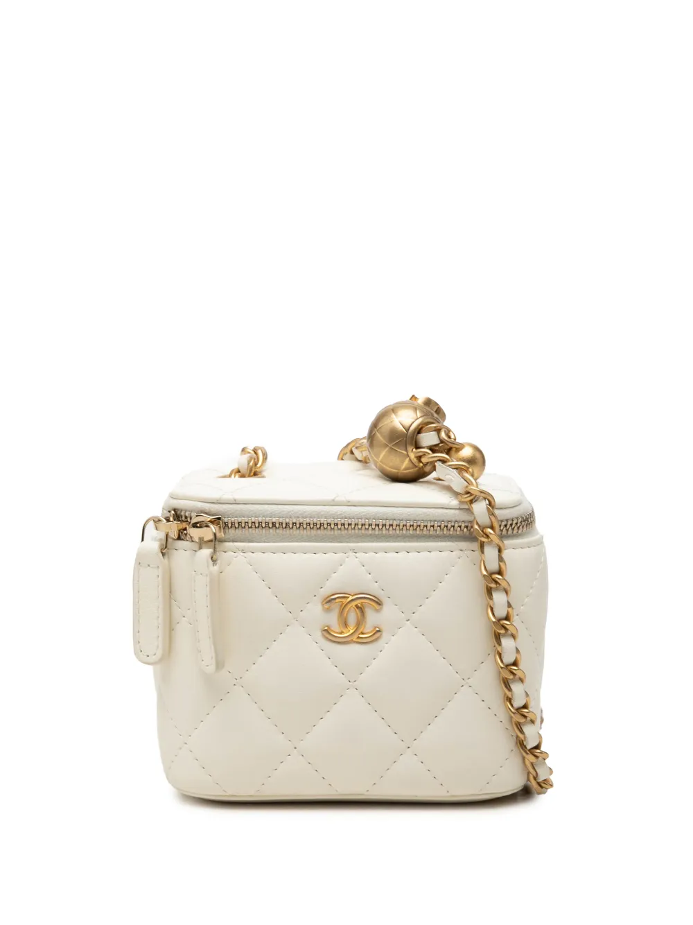 CHANEL Pre-Owned 2021 Mini CC Quilted Lambskin Pearl Crush Vanity Case With Chain crossbody bag - Bianco