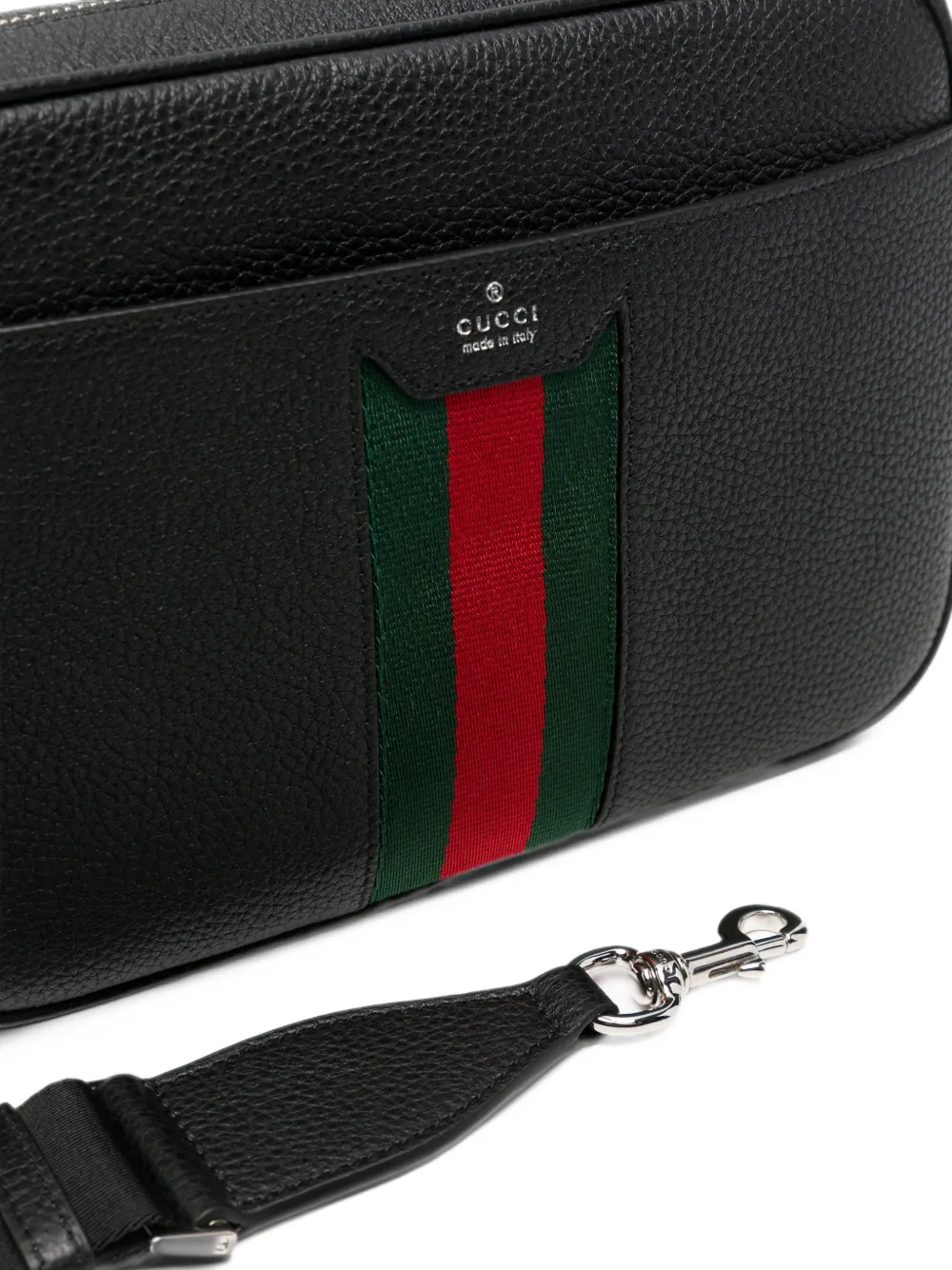 Gucci Messengertas van leer met textuur en Web-streep Zwart