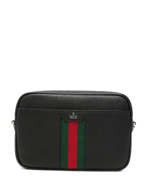 Gucci Web-stripe pebbled-leather messenger bag