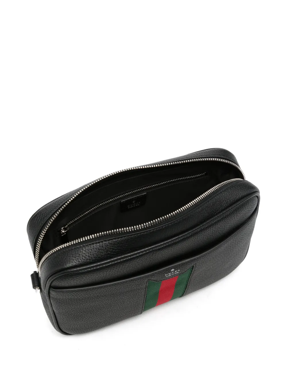 Gucci Messengertas van leer met textuur en Web-streep Zwart