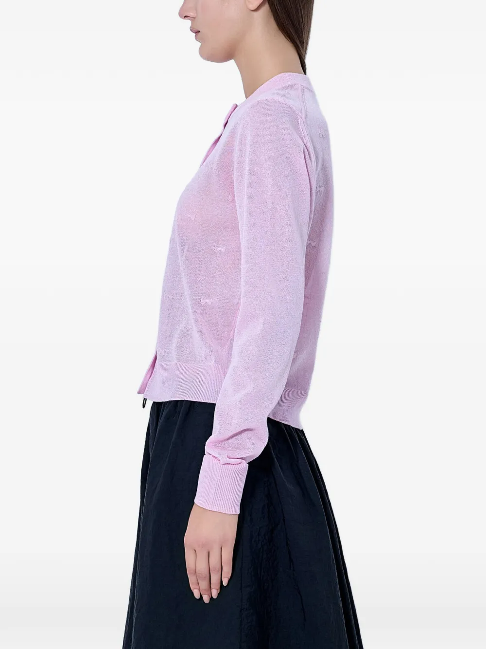 Cecilie Bahnsen Doorzichtig gebreid vest met strikpatroon Roze