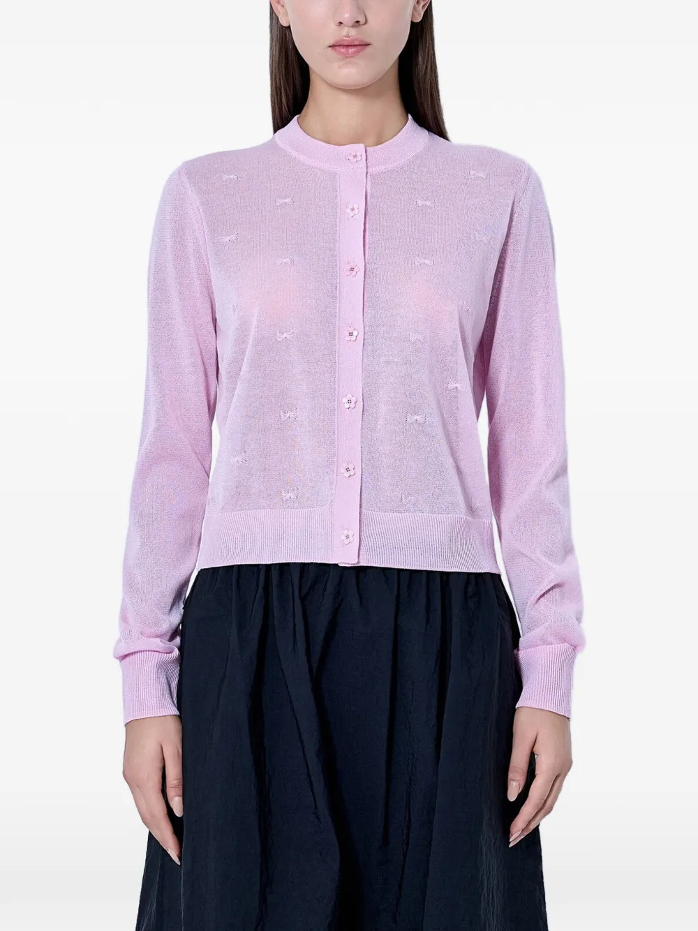 Cecilie Bahnsen cardigan en maille transparente à motif de nœud - Rose Cecilie Bahnsen cardigan en maille transparente à motif de nœud - Rose