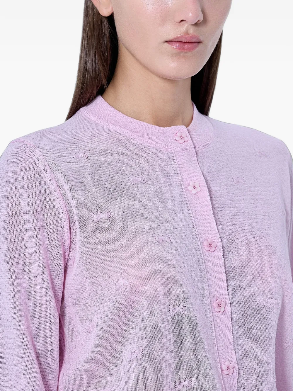 Cecilie Bahnsen Doorzichtig gebreid vest met strikpatroon Roze