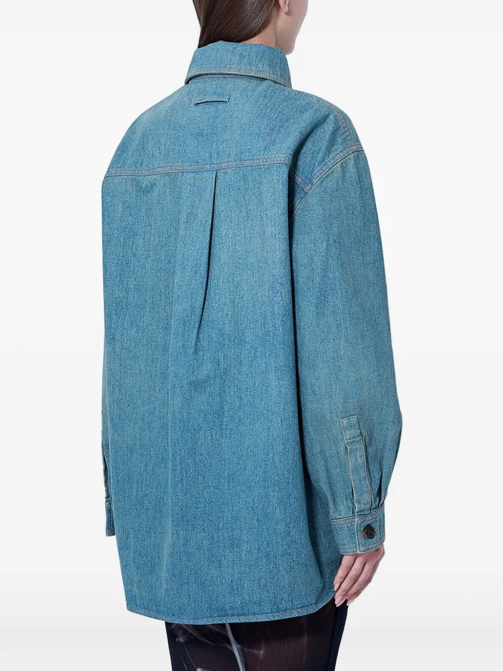 Jean Paul Gaultier graphic face-print denim shirt Blauw